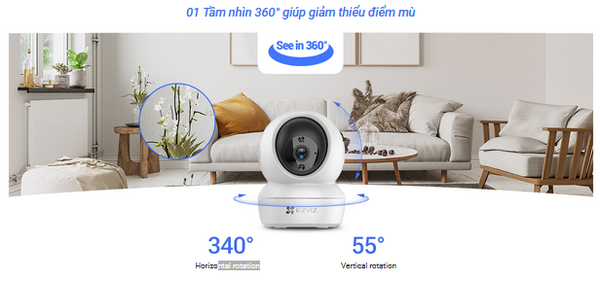 Camera WiFi EZVIZ H6C quay quét 360° – Pro 1080P, 2K, 2K+, 3K, G1 3K, G1 4K