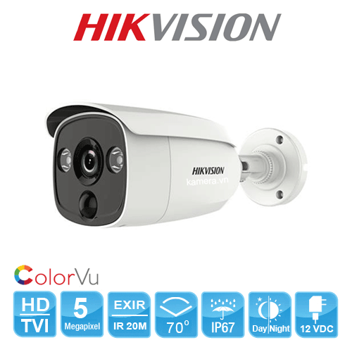 Camera HD-TVI Hikvision DS-2CE12H0T-PIRL 5MP thân trụ, cảm biến PIR và đèn báo động