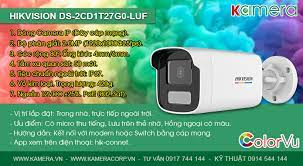 Camera IP thân trụ Hikvision DS-2CD1T27G0-LUF 2MP ColorVu có màu 24/7, mic, thẻ nhớ