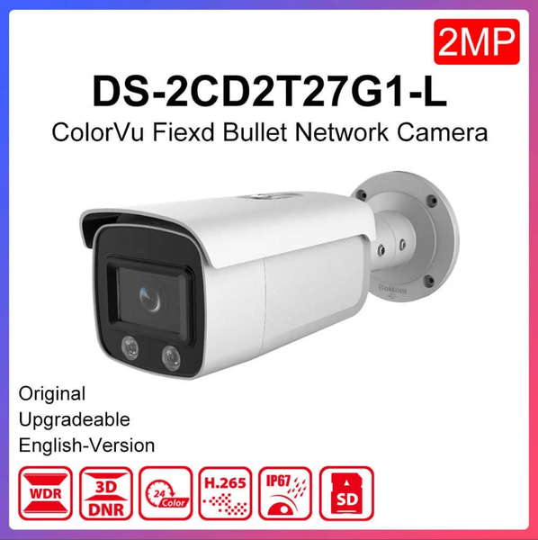 Camera IP ColorVu thân trụ Hikvision DS-2CD2T27G1-L 2MP, có màu ban đêm, đèn trắng 30 m