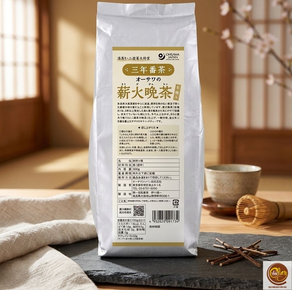 TRÀ SENNA BANCHA LÁ CÀNH HỮU CƠ OHSAWA JAPAN (túi mầu bạc- trà đêm sao củi) 300G
