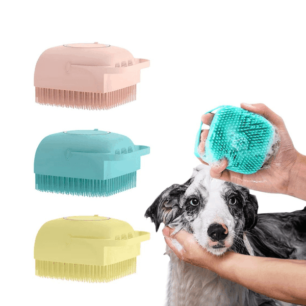 Bàn Chải Silicon Cho Chó Mèo Có Ô Đựng Sữa Tắm