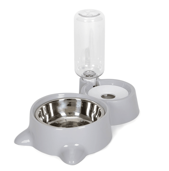 Bát Cho Chó Mèo Ăn Uống Inox Có Bình Nước Tự Động
