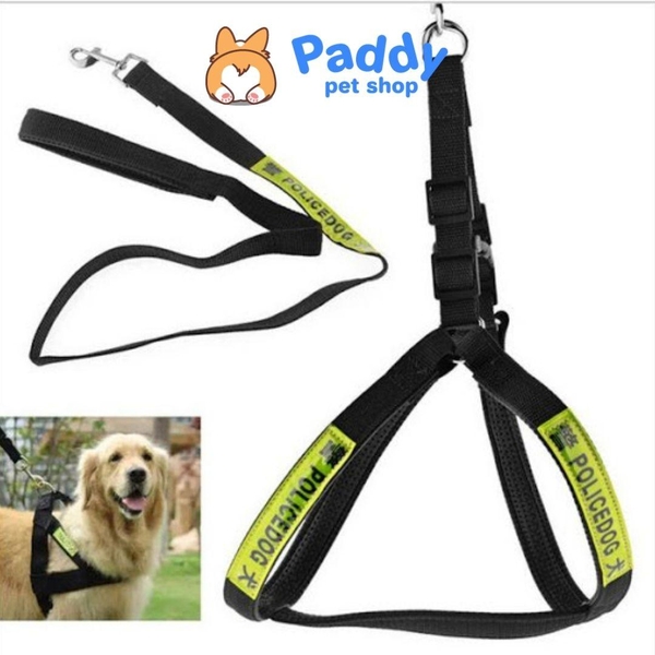 Dây Dắt Yếm Police Nhỏ Dày 2cm Cho Chó <(25kg)