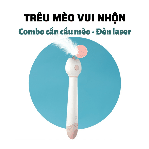 Cần Câu Mèo Lông Vũ Kèm Đèn Laser Petq