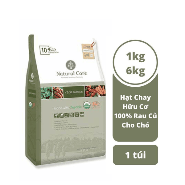 Thức Ăn Hạt Chay Cho Chó Hữu Cơ Natural Core - Gạo Lứt, Khoai Lang & Nhân Sâm