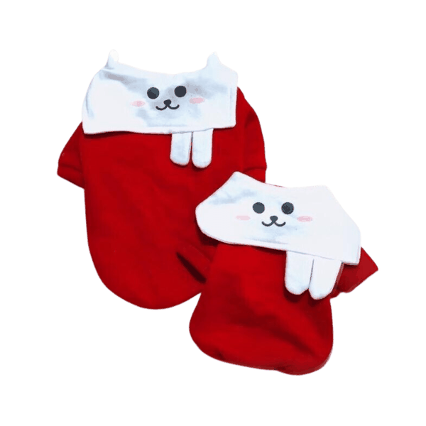 Áo Cho Chó Mèo Trắng Đỏ Bunny Vải Nỉ