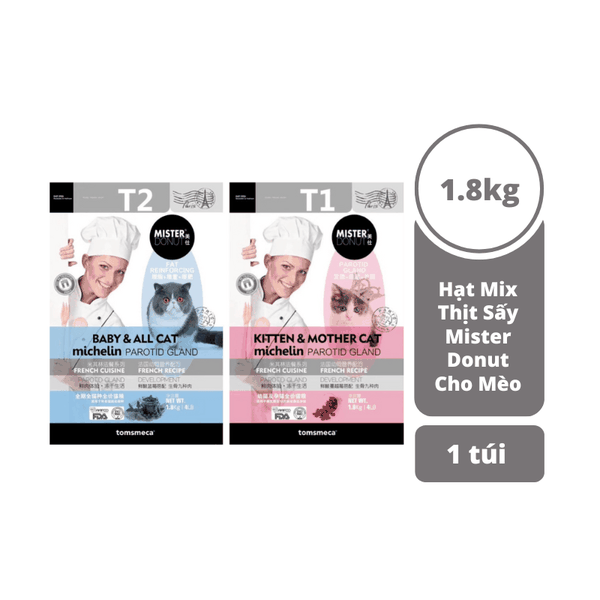 Thức Ăn Cho Mèo Mister Donut Mix Toping Thịt Sấy 1.(8kg)