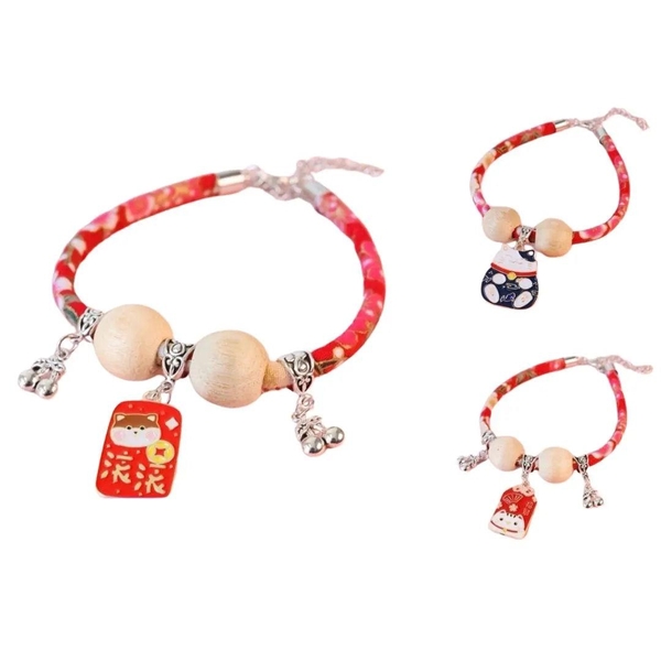 Vòng Cổ Tết Đỏ Cho Chó Mèo Gắn Charm Hạt Gỗ 25-32cm