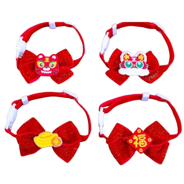 Vòng Cổ Tết Cho Chó Mèo Nơ Nhung Đỏ 16-32cm