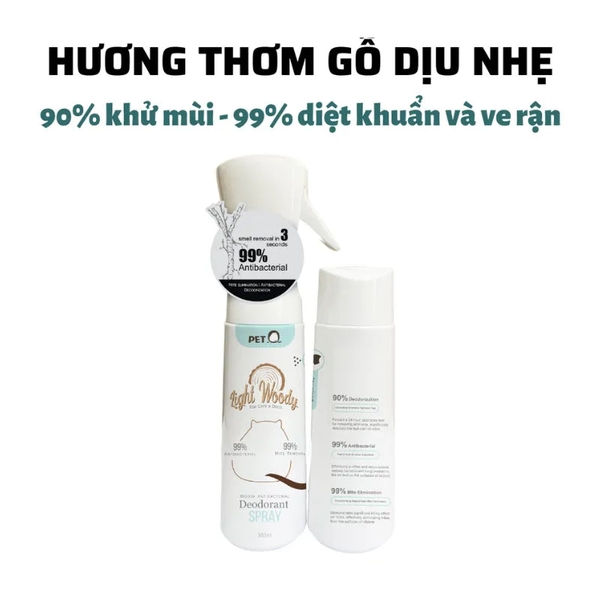 Xịt Khử Mùi Cho Chó Mèo Diệt Khuẩn Hương Gỗ Petq (300ml)