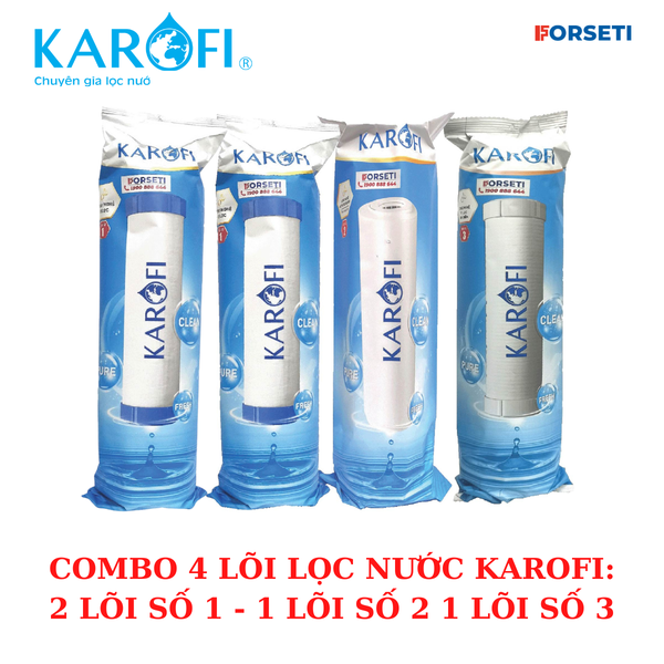 Combo 4 lõi lọc thô (Bộ lọc thô số 1,2,3 + lõi số 1) cho máy lọc nước RO Karofi
