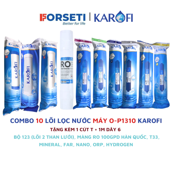 Combo 10 lõi lọc nước cho máy lọc nước Karofi O-P1310 (123, RO100GPD Hàn Quốc, 5678910)