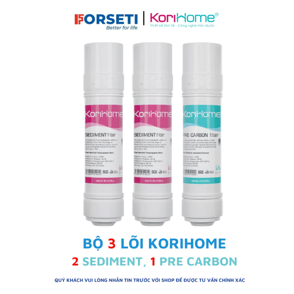 Bộ 3 lõi lọc thô Korihome (Combo 3 lõi lọc Korihome) - 2 lõi Sediment và 1 lõi Pre-Carbon