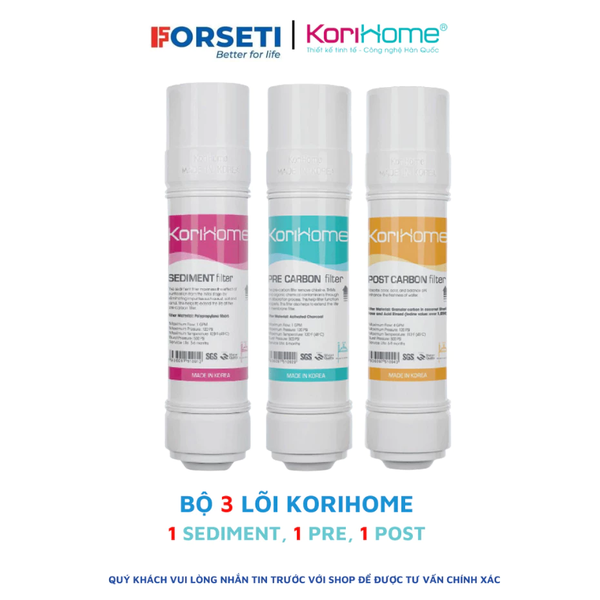 [Có HĐ VAT] Combo 3 lõi lọc Korihome 1 sediment 1 Pre carbon 1 Post carbon