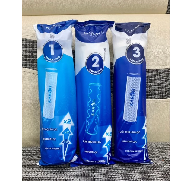 Bộ lõi lọc nước thô 123 SMAX Pro Karofi - Hàng chính hãng, lắp được cho các máy lọc RO có 3 cốc lọc thô 10 inch