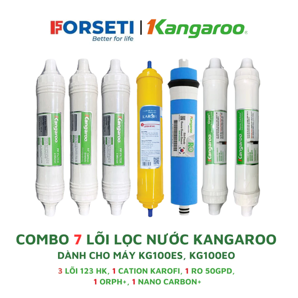 Combo 7 Lõi Lọc Nước Dành Cho Máy KG100ES, KG100EO Kangaroo (123HK + Cation Karofi + RO 50GPD + OrpH+ và Nano Carbon+)