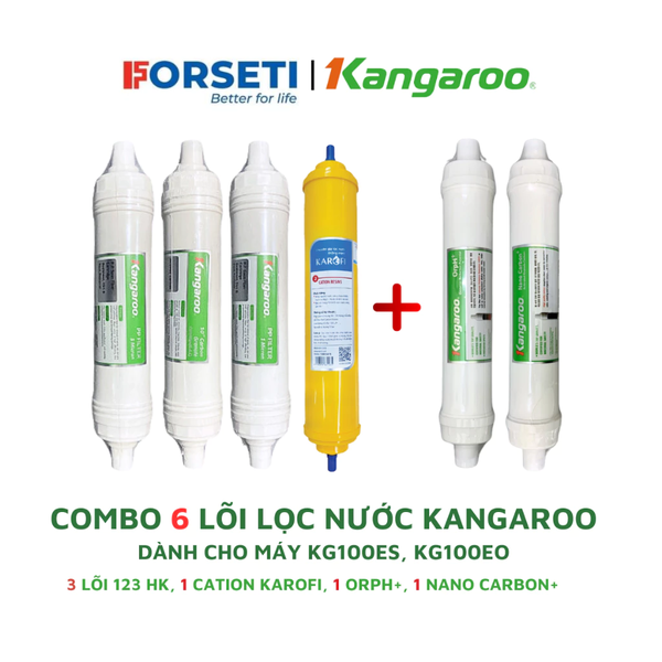 Combo 7 Lõi Lọc Nước Dành Cho Máy KG100ES, KG100EO Kangaroo (123HK + Cation Karofi + RO 50GPD + OrpH+ và Nano Carbon+)