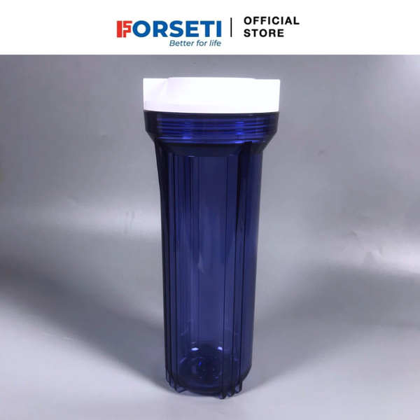 Cốc lọc trong, đục FORSETI 10 inch ren 13 hoặc ren 21 dùng cho máy lọc nước RO (đã bao gồm nắp+gioăng+2 cút đầu ra)