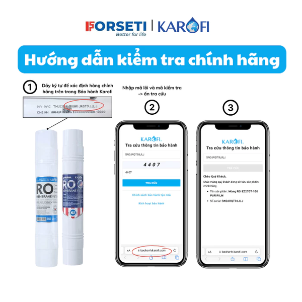 Màng RO 100GDP Purifim Karofi nhập khẩu Mỹ nối nhanh bảo hành chính hãng 3 tháng