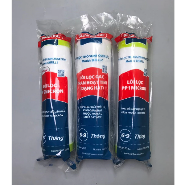 Combo 3 lõi lọc nước số 123 Sunhouse lắp vừa cốc lọc thô 10 inch máy lọc RO