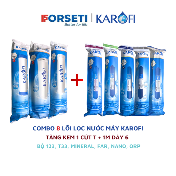 Combo 8 lõi cho máy lọc nước Karofi 12356789 (1 bộ lọc thô số 1,2,3+ 1 bộ chức năng 56789) Tặng tay tháo cốc lọc