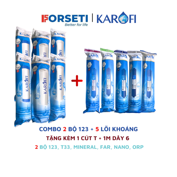 Combo 8 lõi cho máy lọc nước Karofi 12356789 (1 bộ lọc thô số 1,2,3+ 1 bộ chức năng 56789) Tặng tay tháo cốc lọc