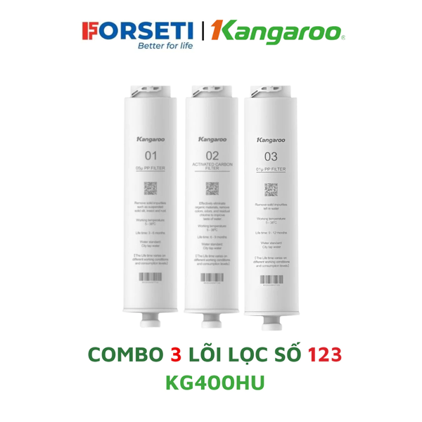 Bộ lõi lọc nước 123 Kangaroo chính hãng dùng cho máy lọc nước Kangaroo KG400HU, KG400HD, KG400US