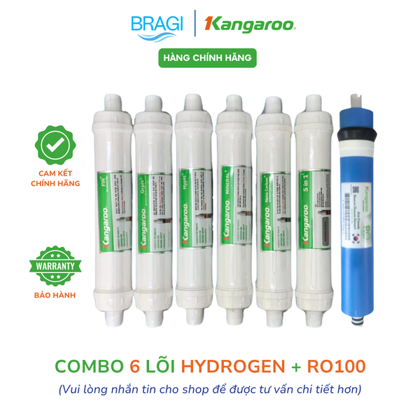 Combo 7 Kangaroo HA Gồm màng RO100 GPD Kangaroo + 6 lõi chức năng Hydrogen+ (Fir+, OrpH+, HypH+, Mineral+, Nano Carbon+, 5IN1)  KÈM CÚT + DÂY