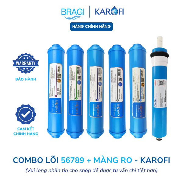 Combo màng RO50 + lõi 56789 Karofi (T33, Min, Far, ORP, Nano)
