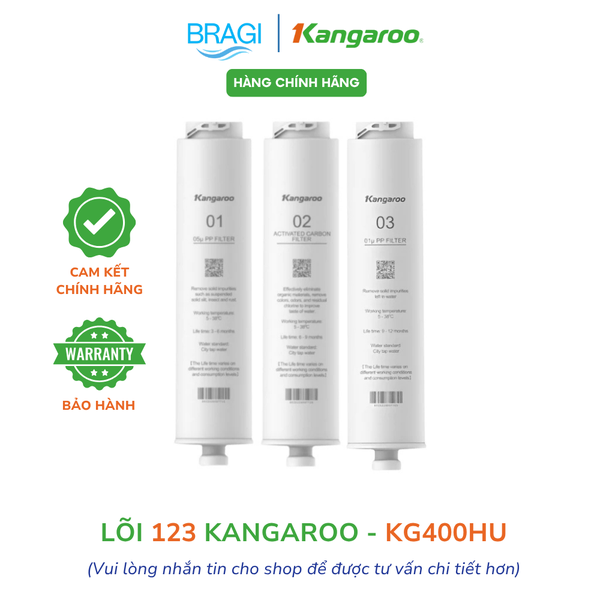 Bộ lõi lọc nước 123 Kangaroo chính hãng dùng cho máy lọc nước Kangaroo KG400HU, KG400HD, KG400US