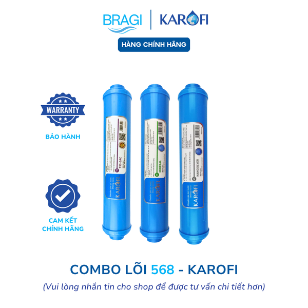 Bộ 3 lõi lọc nước Karofi chức năng 568 (T33, Mineral, Nano Silver) bổ sung khoáng, cân bằng PH