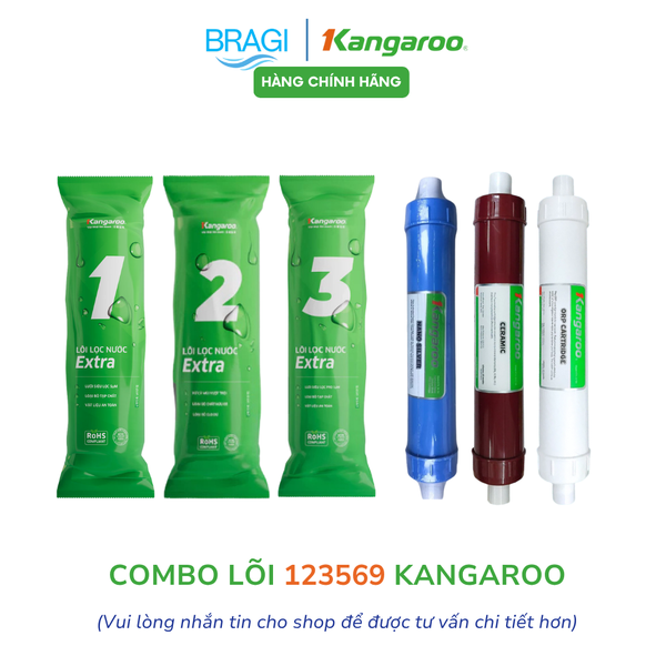 Combo 6 lõi lọc nước Gồm 123 EXTRA  + lõi chức năng 569 Kangaroo (Nano, Ceramic, ORP) KÈM CÚT + DÂY