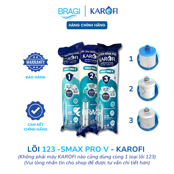 Bộ 3 Lõi Lọc Thô 123 Smax Pro V KAROFI dành cho máy KAQ-D58, KAQ-U96, KAD-L56, KAE-S85... (Công nghệ Smart Connect)