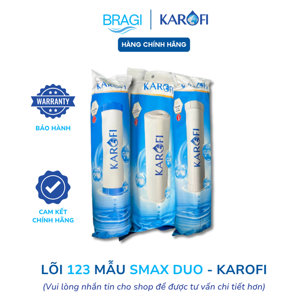Combo 3 lõi lọc thô Karofi 1 2 3 dùng cho máy lọc nước RO có 3 cốc lọc 10inch (Lõi 3 là than lưới)