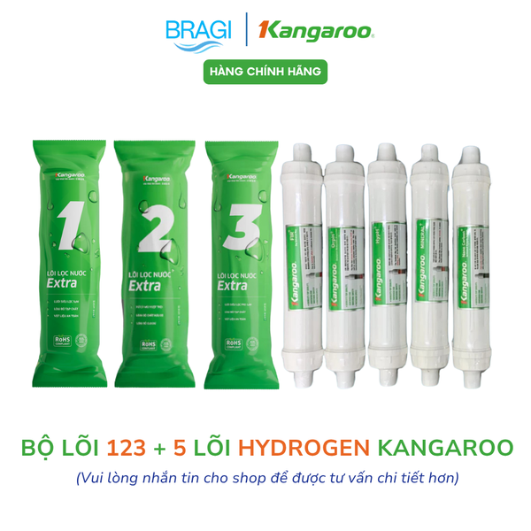 Combo lõi thô 123 EXTRA và 5 lõi chức năng Hydrogen+ Kangaroo (Fir+, OrpH+, HypH+, Mineral+, Nano Carbon+) KÈM CÚT + DÂY