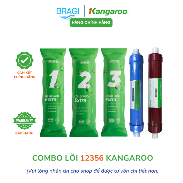 Combo lõi lọc thô 123 EXTRA + lõi chức năng 56 (Nano, Ceramic) Kangaroo KÈM CÚT + DÂY