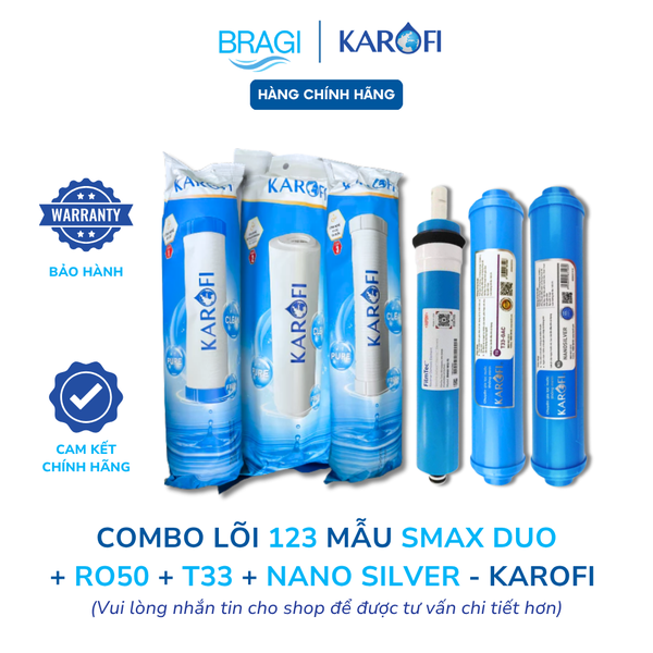Combo 6 Lõi Karofi Gồm 123 + Màng RO50GPD Dupont + T33 Nano