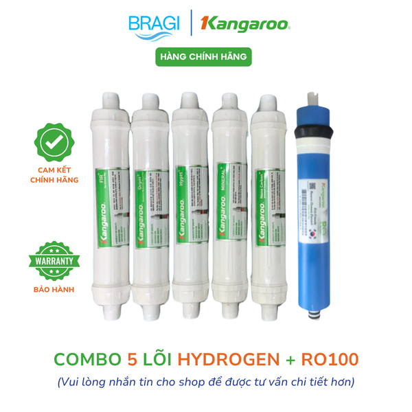 Combo 6 lõi Kangaroo màng RO 100gpd KGR và 5 lõi chức năng Hydrogen+ Kangaroo (Fir+, OrpH+, HypH+, Mineral+, Nano Carbon+) KÈM CÚT + DÂY