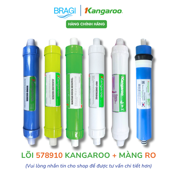 Combo 6 Lõi Kangaroo Gồm Màng RO 50GPD Hàn Quốc Và 5 Lõi Chức Năng 578910 (Nano, Alkaline, Maifan, ORP, 5in1) Model KG110