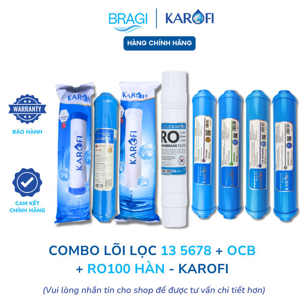 Trọn bộ 8 lõi lọc nước Karofi chính hãng dùng cho máy lọc nước Karofi E8RO ( dùng màng RO 100)