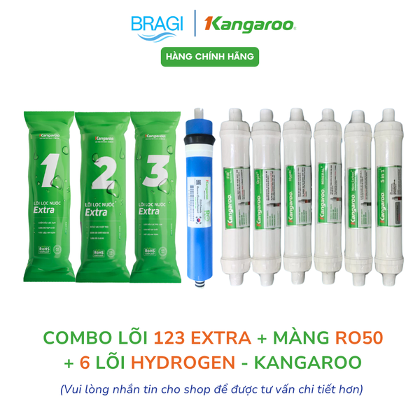 Combo 10 lõi lọc Kangaroo hydrogen chính hãng (123, RO50GPD, Nano+, Far+, Mineral+, OrpH+, HypH+, 5in1)