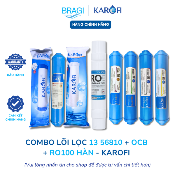 Combo 8 Lõi Karofi gồm 12OCB3 (lõi 2 nhỏ) + RO100 Hàn + 56810 (T33 Min Hydrogen Nano) dùng cho máy H8RO
