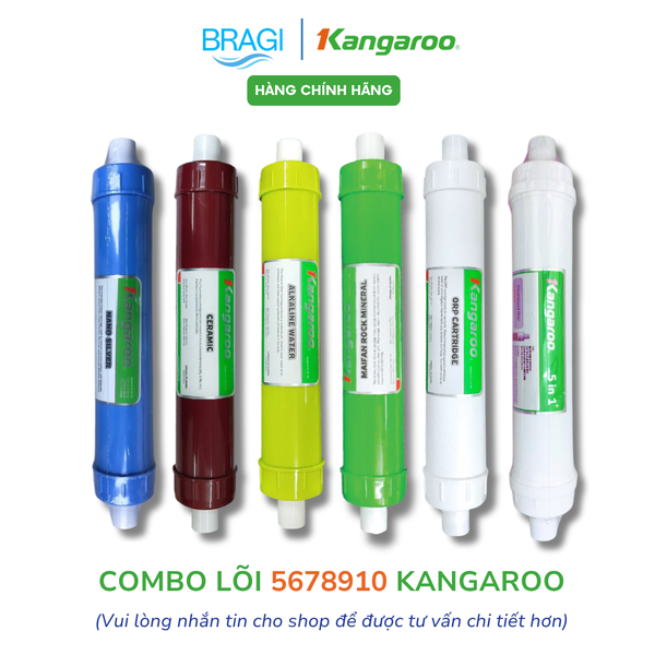 Combo 6 Lõi Chức Năng Kangaroo 5678910 (Nano, Ceramic, Alkaline, Maifan, ORP, 5in1) KÈM CÚT VÀ DÂY Model KG10A3