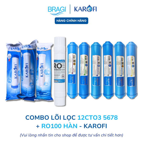 Combo 10 lõi lọc nước cho máy lọc nước Karofi O-P1310 (12CTO3, RO100GPD Hàn Quốc, 5678910)
