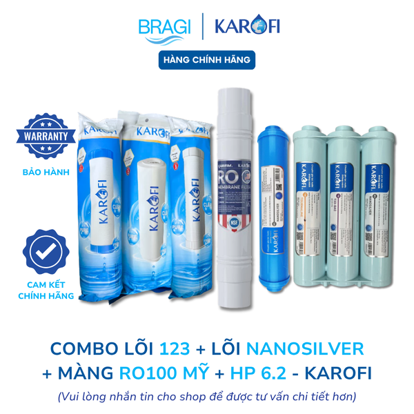 Bộ 11 lõi lọc nước Karofi chính hãng cho máy lọc nước Karofi KAD-D66 (123, RO 100 Mỹ, HP6.2, Nano)