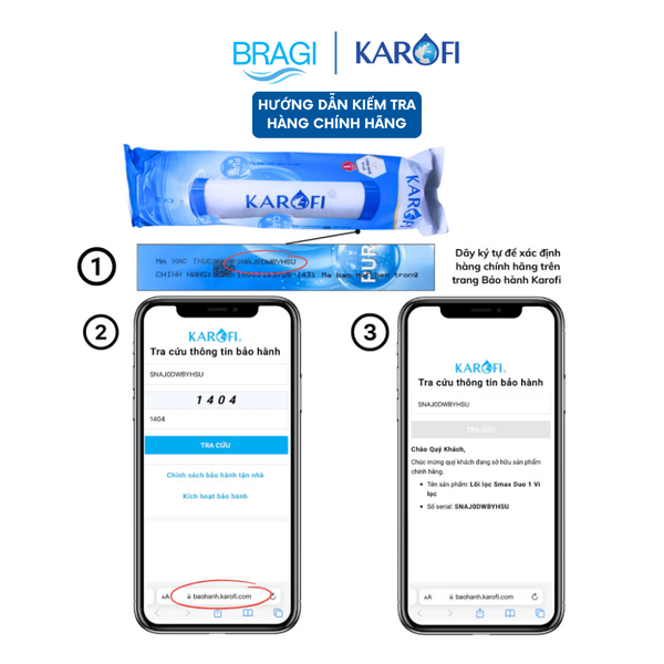 Bộ 3 Lõi lọc nước Karofi 1,2,3 dùng cho máy lọc nước RO