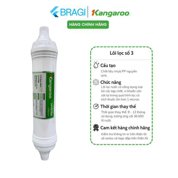 Lõi số 3 HK đúc liền lắp cho máy lọc nước Kangaroo KG100HK - lõi PP1 micron