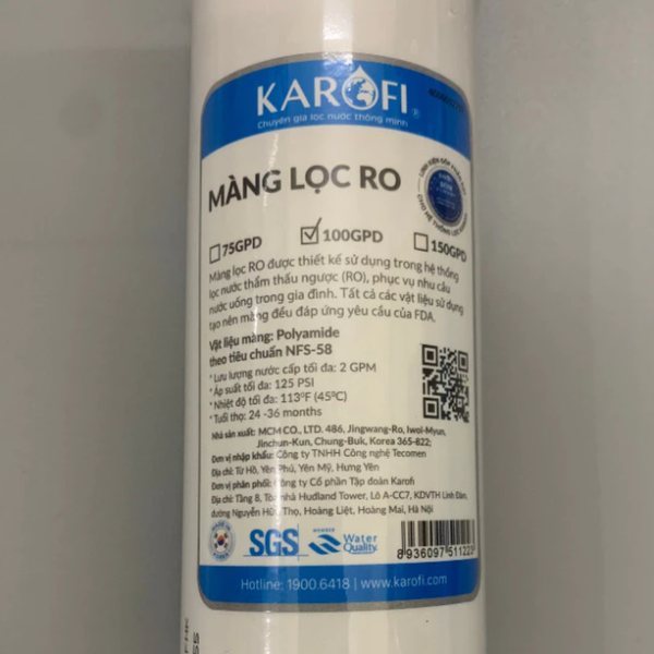 Màng RO100GPD Hàn Quốc Karofi kèm cút chuyển đổi (2 cút góc + 1 van 1 chiều góc cắm nhanh)