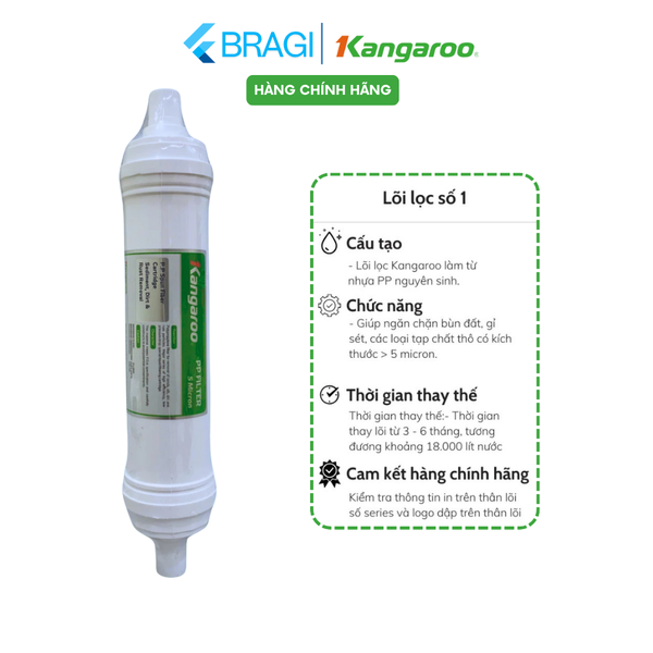 Lõi số 1 HK đúc liền lắp cho máy lọc nước Kangaroo KG100HK - lõi PP5 micron